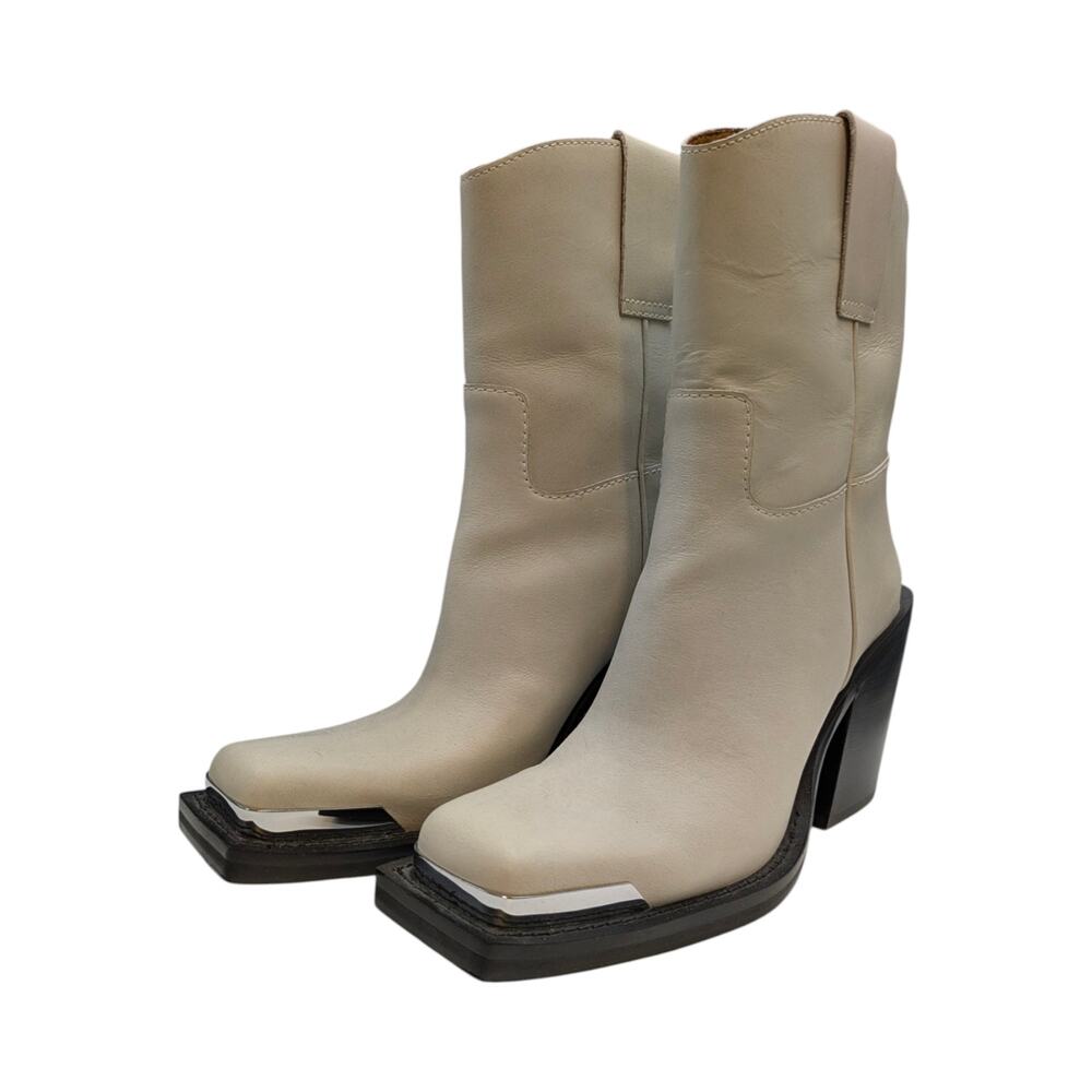JEFFREY CAMPBELL Mysteria Cowboy Boots Off-White w/ Silver Tip Toe - Size 7